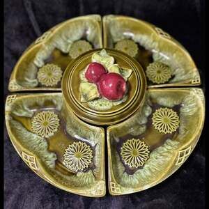 Vintage Wade of California Green Apple 5 Piece Lazy Susan Chip and Dip Set